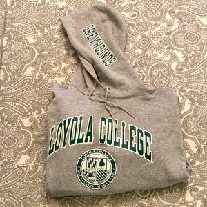 Vintage College Hoodie. Excellent condition. Gray with white and Green logo.